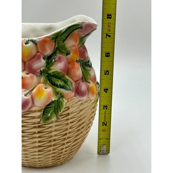 Vintage La Ceramica Pitcher Fruit Basket Weave Floral Design Made In Italy HTF - Picture 8 of 8